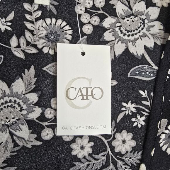 Cato Top Tie Front Kimono Large White Black Floral Short Sleeve Flowy V Neck - Picture 10 of 10